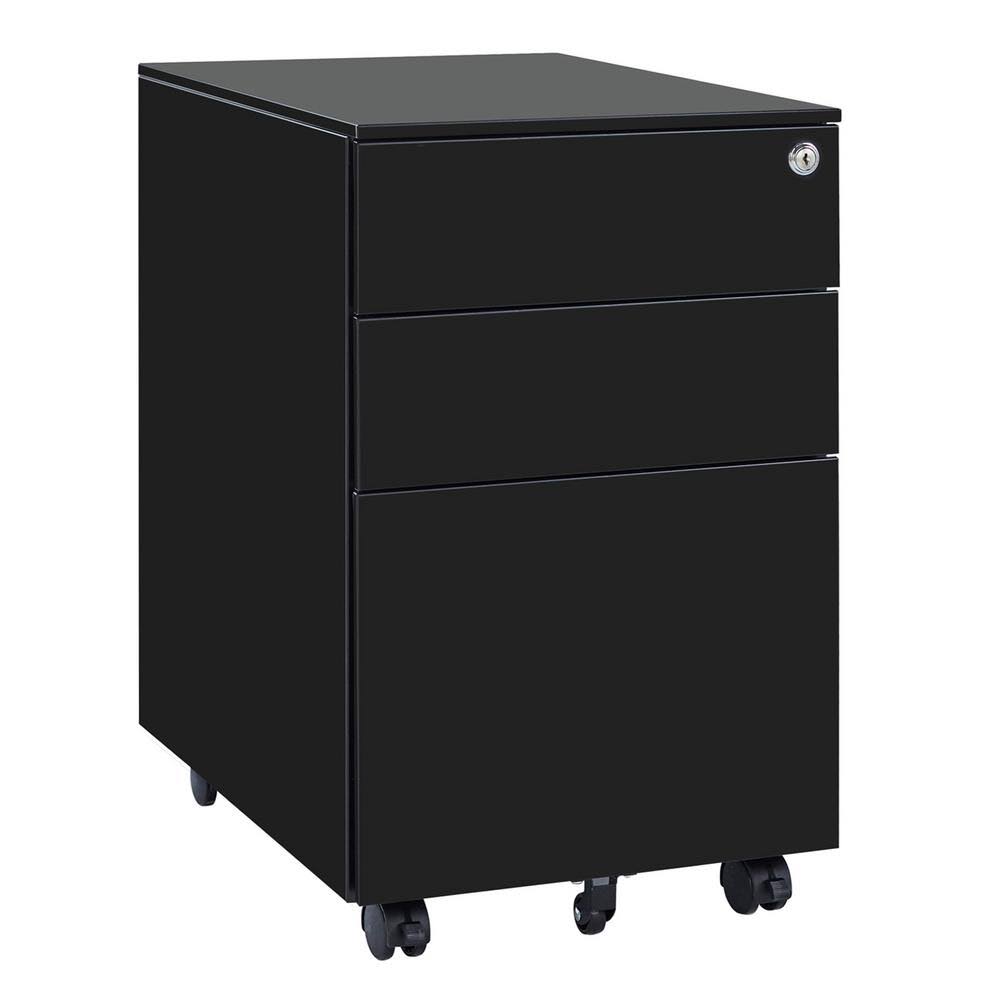 Black Movable File Cabinet with 3-Drawer O9804