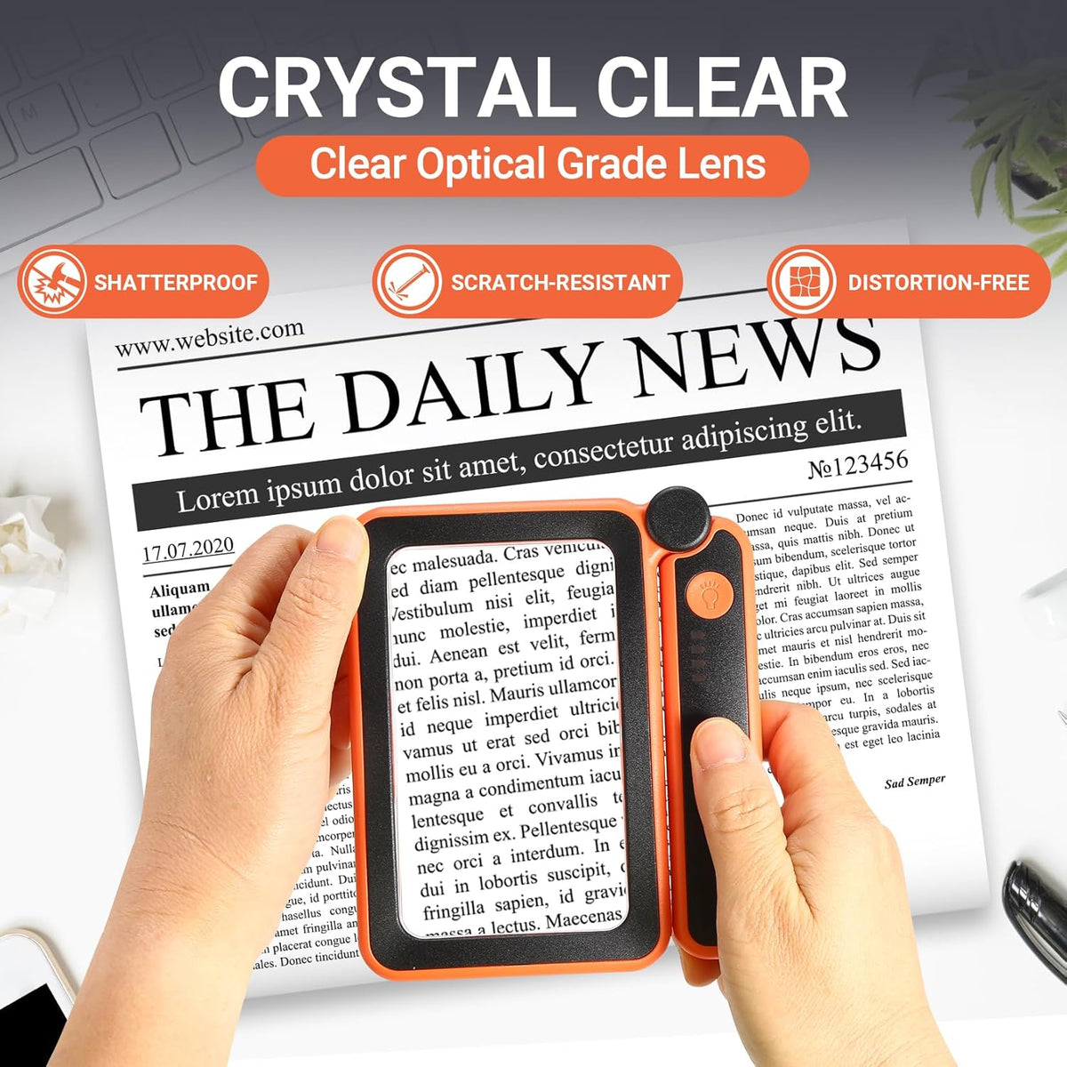 Rechargeable LED Magnifying Glass 5X Folding Rectangular Handheld Lighted Magnifier L24290