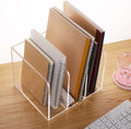 Clear Acrylic Magazine File Holder Desk Organizer with 3 Vertical Compartments, Transparent, Pack of 2 H67838