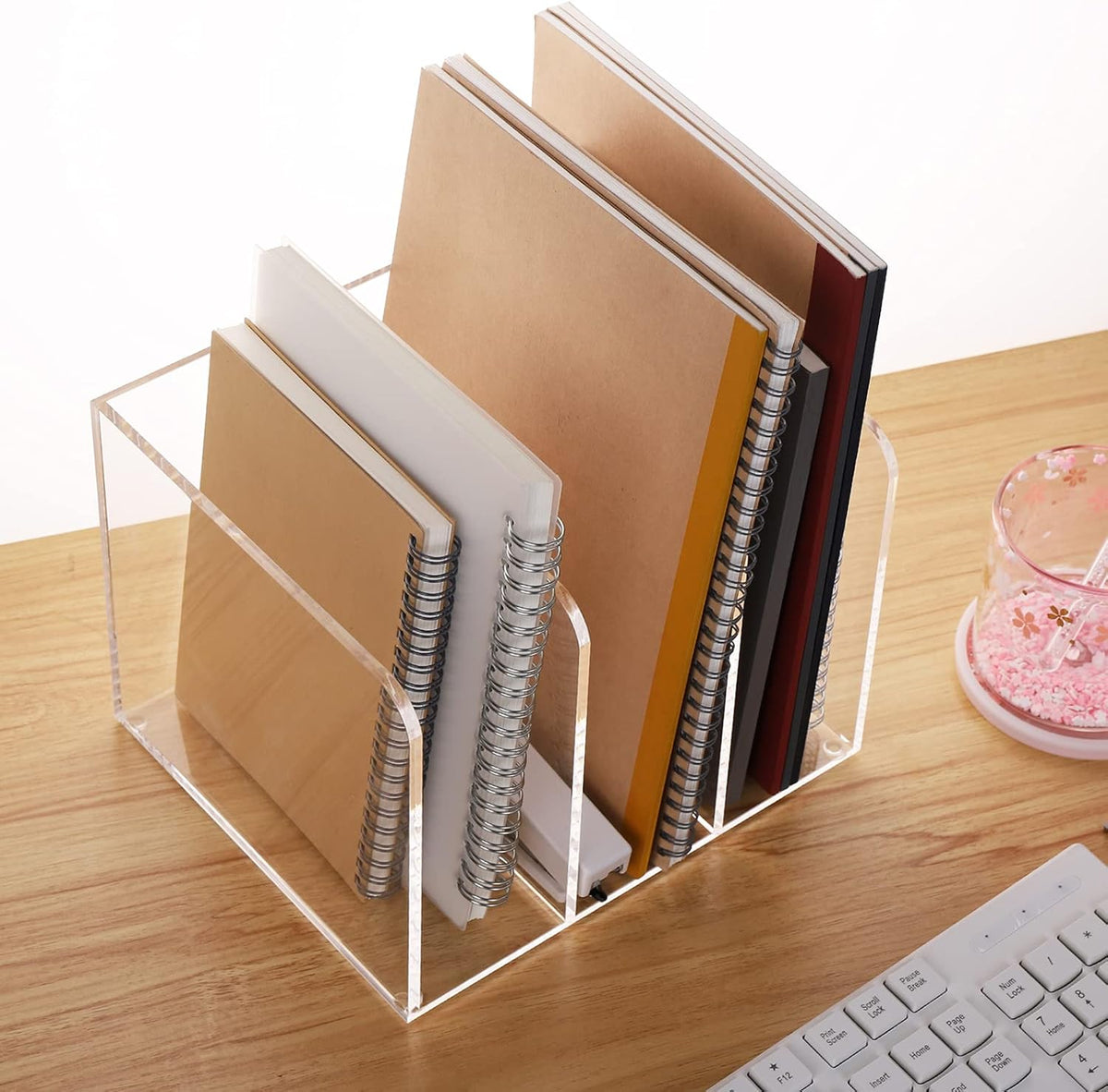 Clear Acrylic Magazine File Holder Desk Organizer with 3 Vertical Compartments, Transparent, Pack of 2 H67838