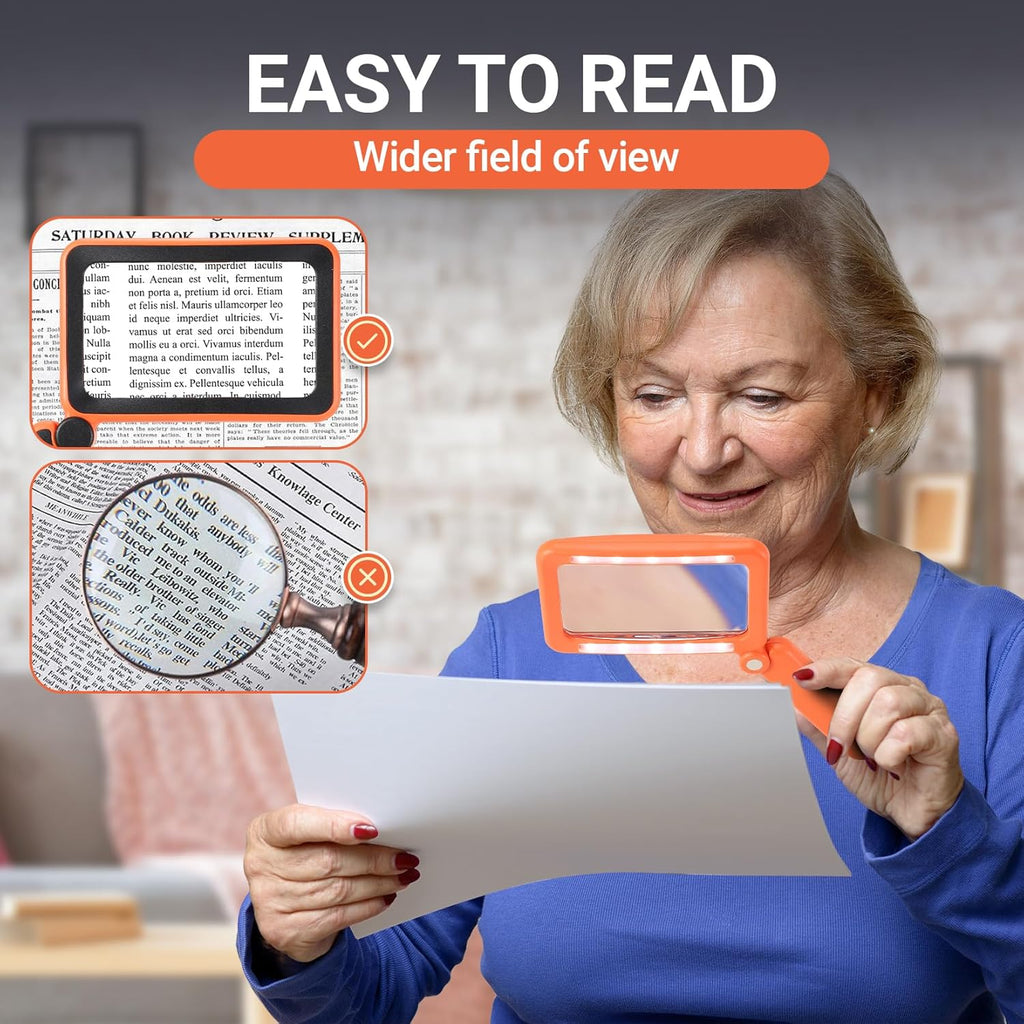 Rechargeable LED Magnifying Glass 5X Folding Rectangular Handheld Lighted Magnifier L24290