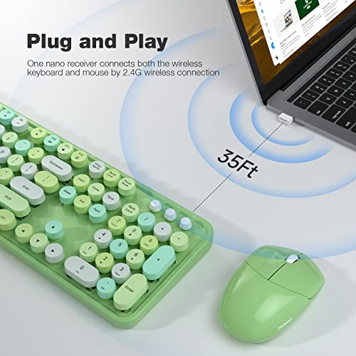 Olive Green Full-Sized Wireless Keyboard and Mouse Combo 104 Keys with Round Keycap O206188