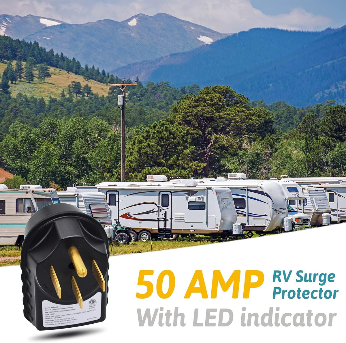50 Amp RV Surge Protector and Power Pedestal Tester with LED Indicator Light I17961