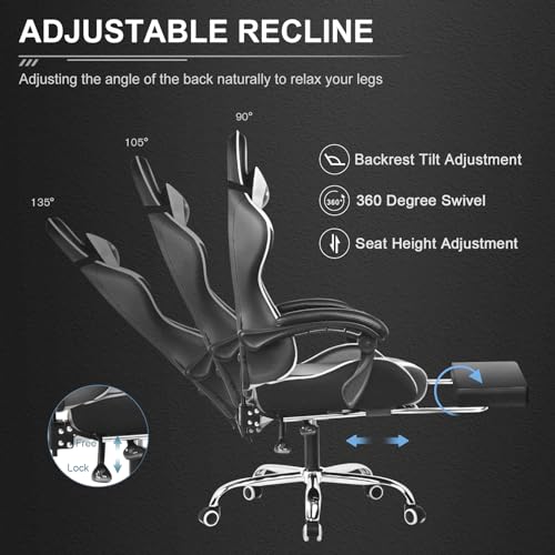 Blue Faux Leather Gaming Chair with Footrest and Lumbar Support G82810