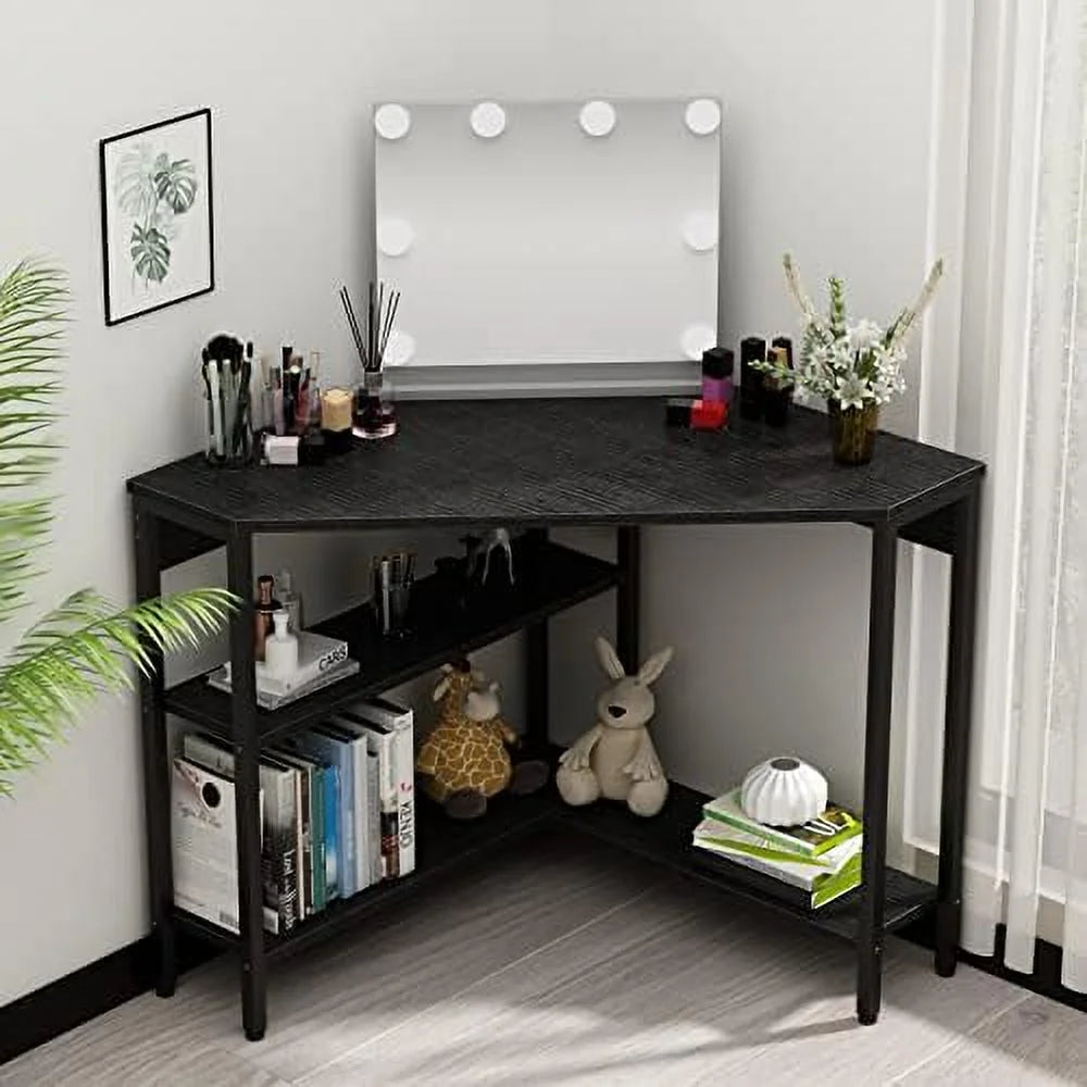 Corner Desk with Outlets USB Ports Shelves L3123