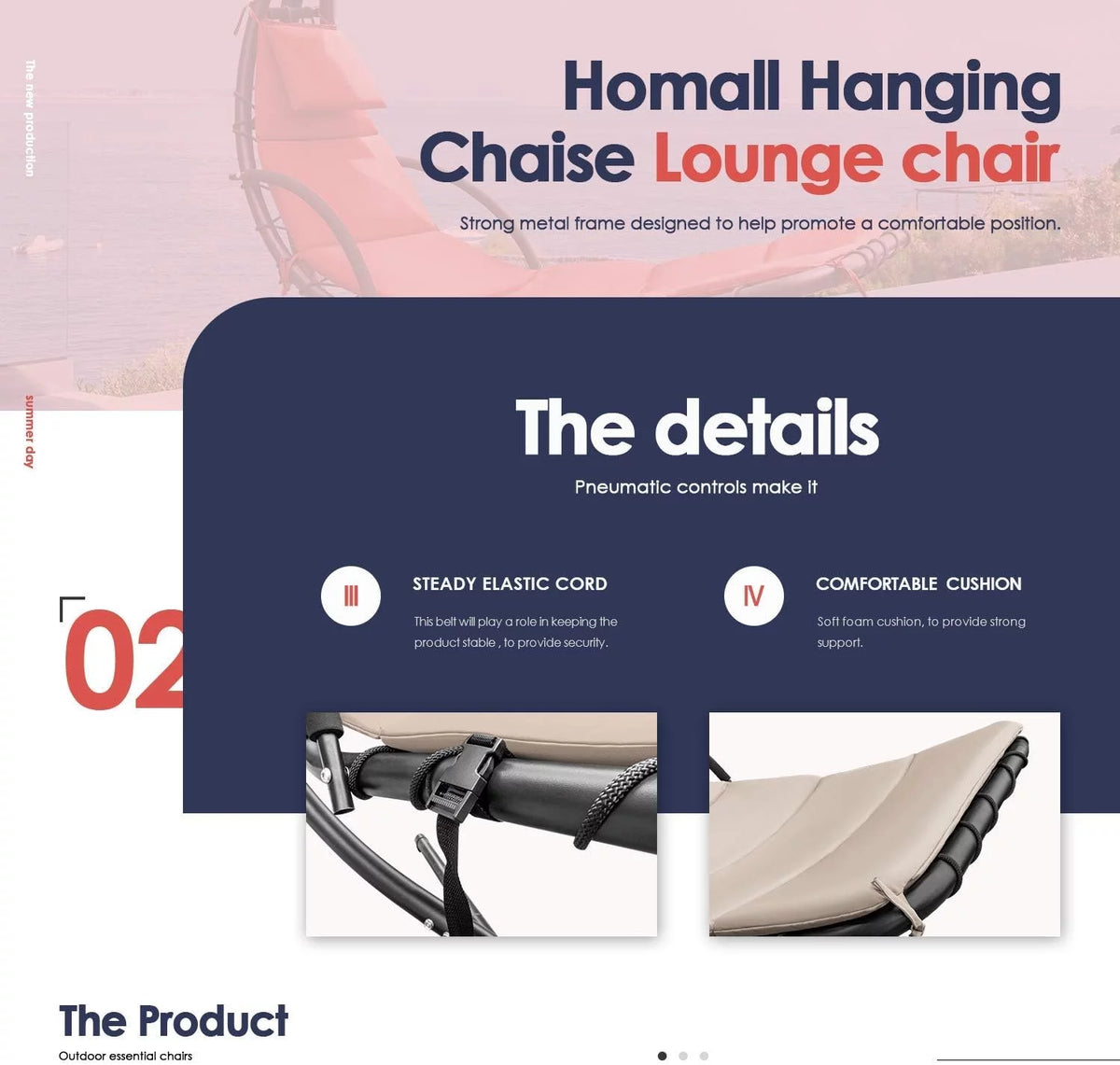 Hanging Curved Chaise Lounge Chair with Pillow, Canopy & Stand O1992