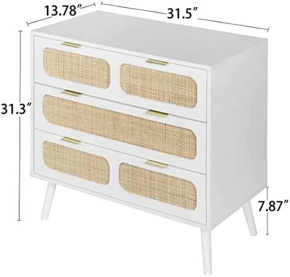 3 Drawer Rattan Wood Dresser I388288