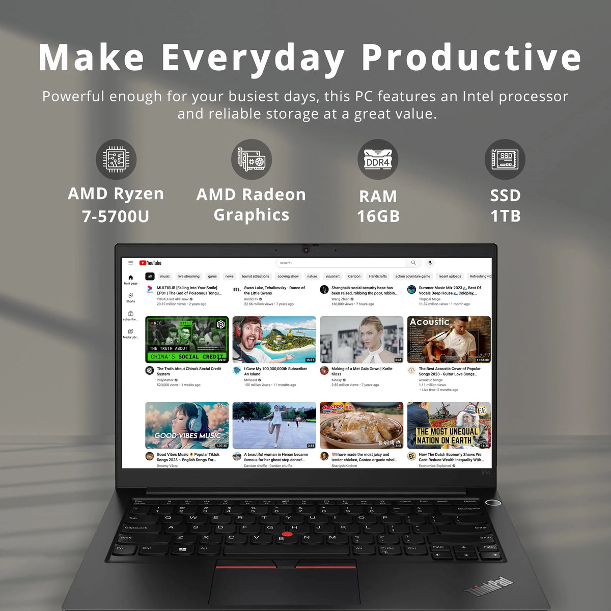 14" FHD Laptop, AMD Ryzen 7 5700U, 16GB RAM, 1TB SSD, Black G874476