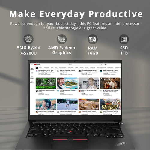 14" FHD Laptop, AMD Ryzen 7 5700U, 16GB RAM, 1TB SSD, Black G874476