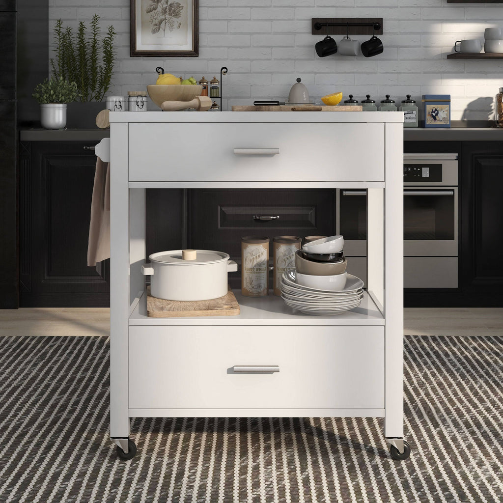 White 2-Drawer Serving Cart N3443
