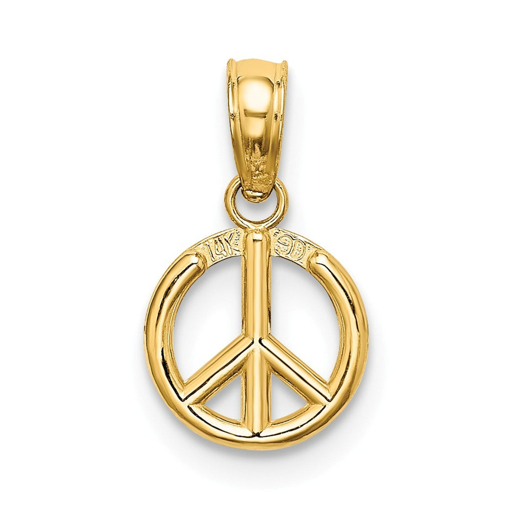 14k Solid Gold Peace Symbol Pendant Necklace E7077