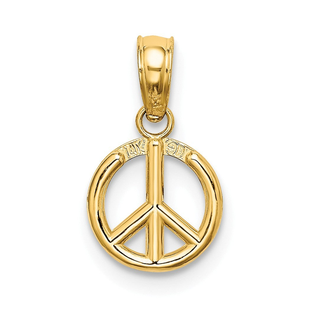 14k Solid Gold Peace Symbol Pendant Necklace E7077
