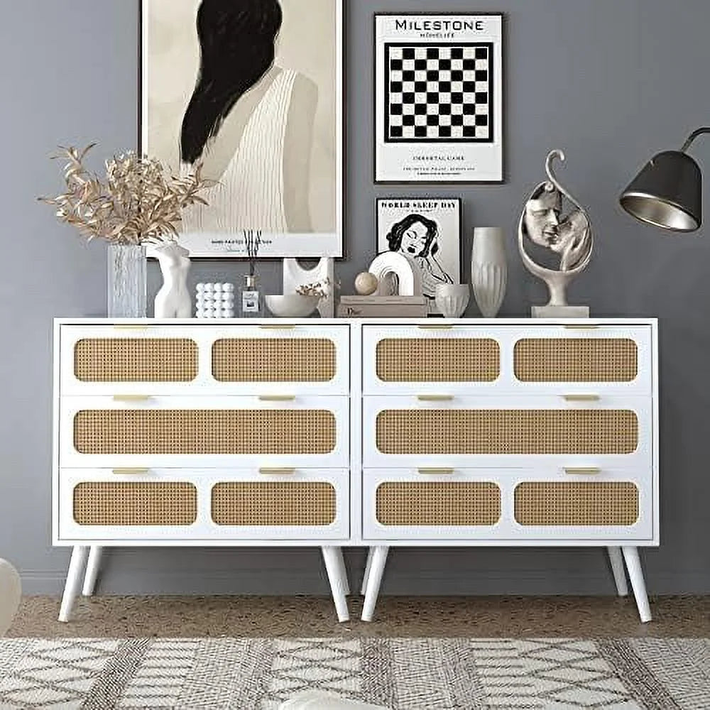 3 Drawer Rattan Wood Dresser I388288