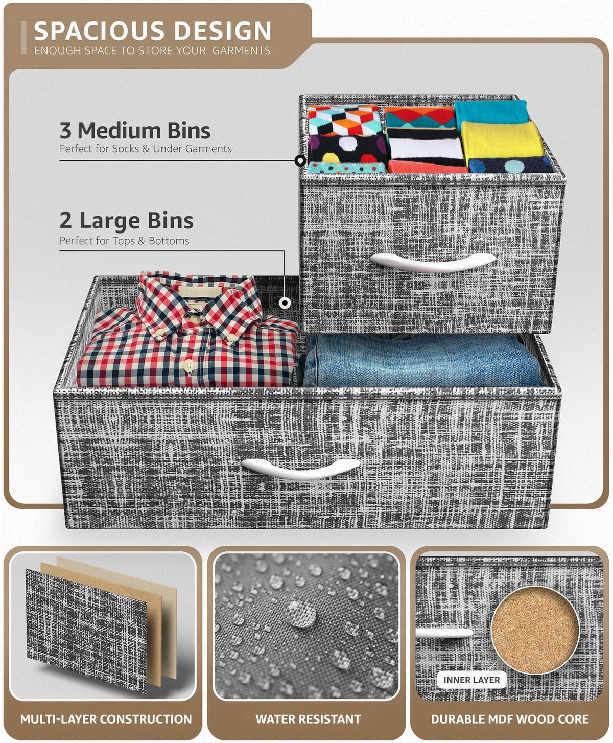 5 Drawer Storage Chest Dresser with Fabric Bins C70491