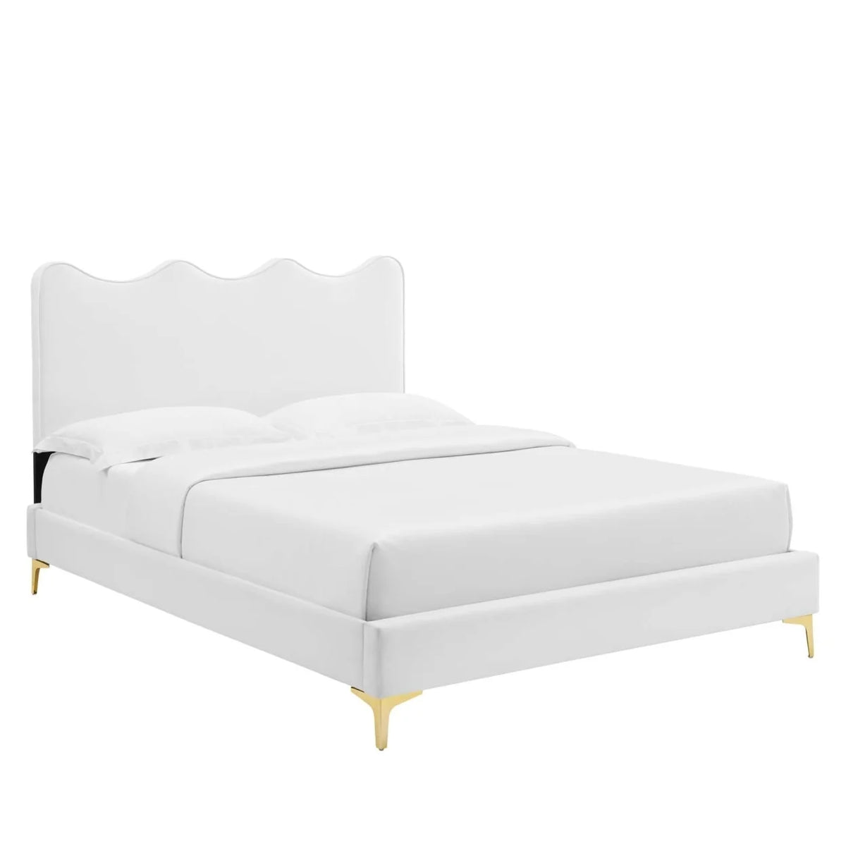 White Velvet Full Platform Bed C696653