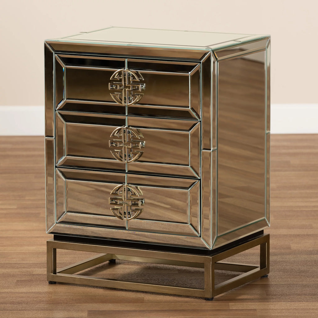 Mirrored Antique Bronze 3-Drawer End Table D359