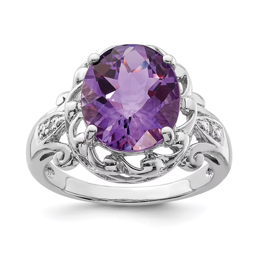 Oval Checker-Cut Amethyst & Diamond Ring C529