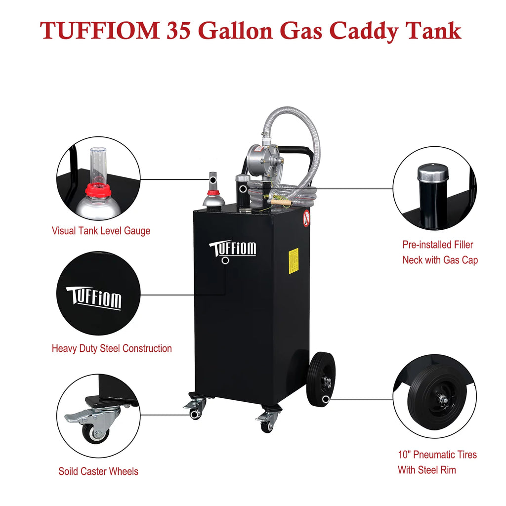 35 Gallon Gas Caddy with Hand Pump & Wheels D2754