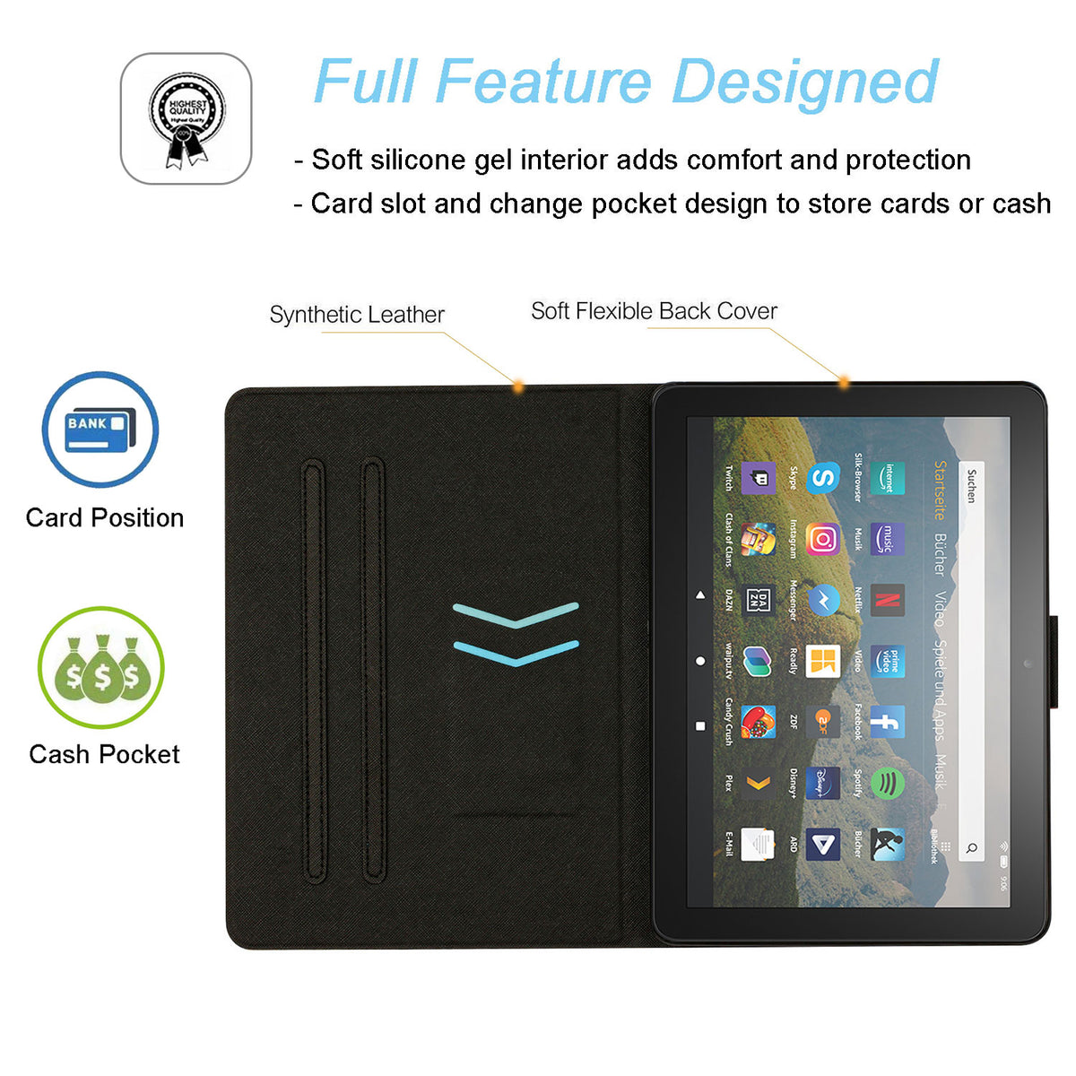 Pink Blue Marble PU Leather Fire HD 10 Tablet Case T5689