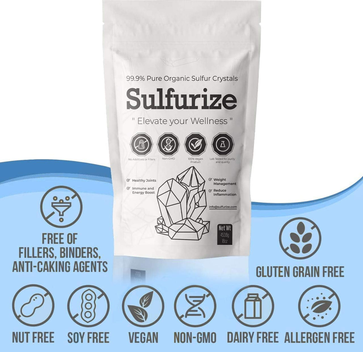 99.9% Pure MSM Crystals Supplement - 1 LBS Pack M547