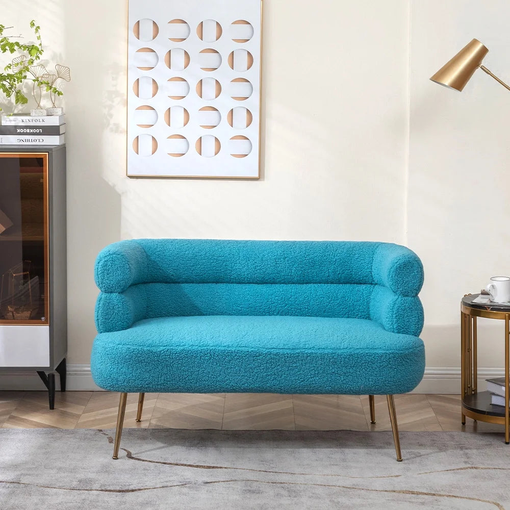Blue Upholstered Loveseat Lounge Chair with Metal Legs F1044