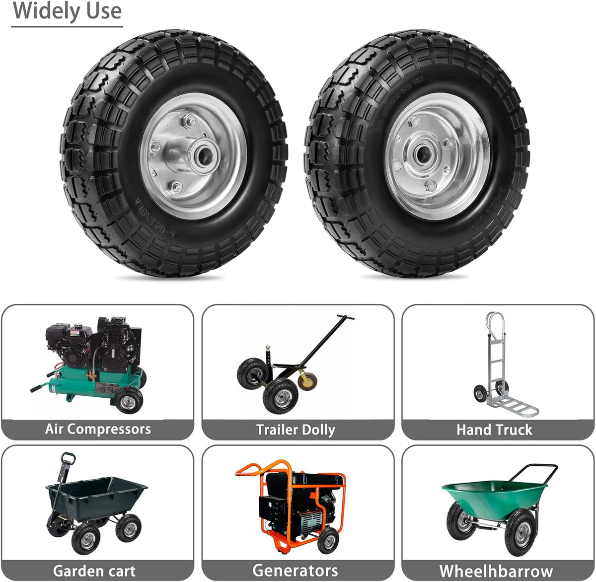 4.10/3.50-4 Flat-Free Solid Tires and Wheels with 5/8" Bearings 2-Pack O6885