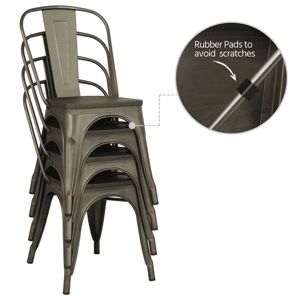 Metal Dining Chairs with Wooden Seat Set of 4 X5643