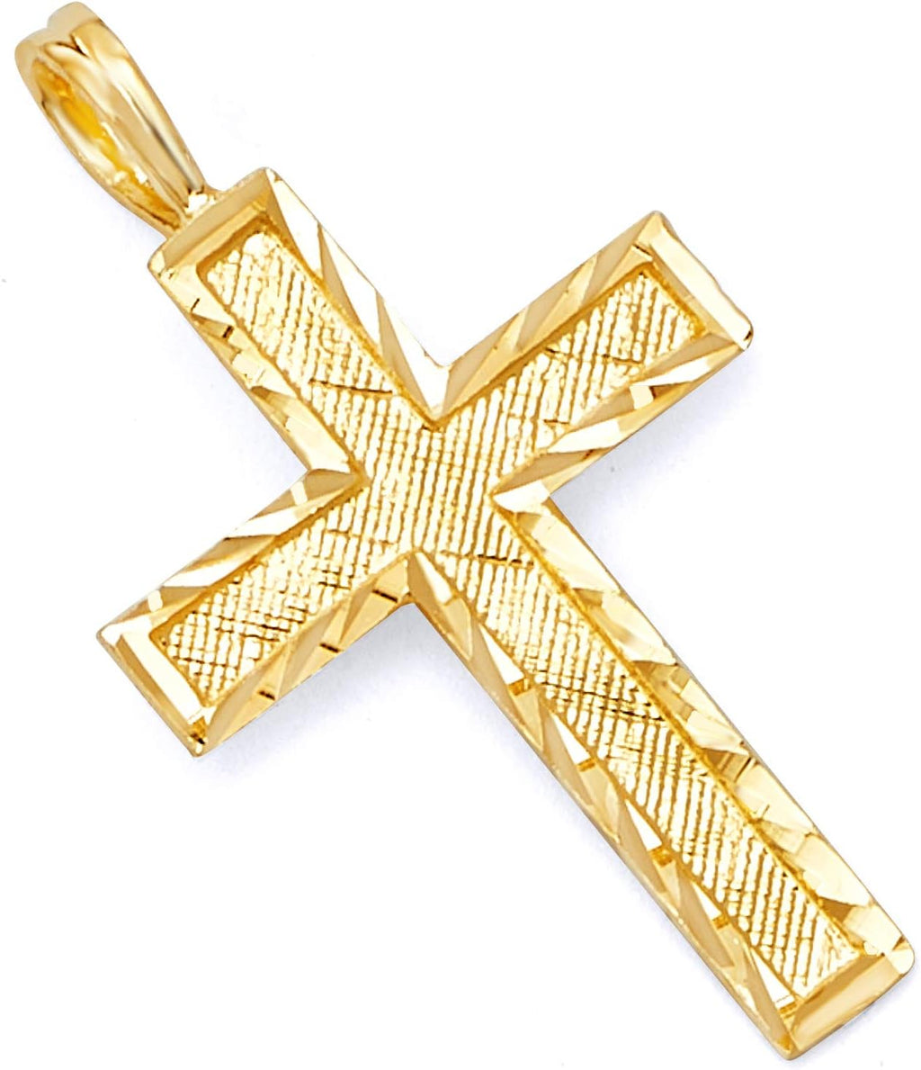 14k Yellow Gold Diamond Cut Cross Charm Pendant E681