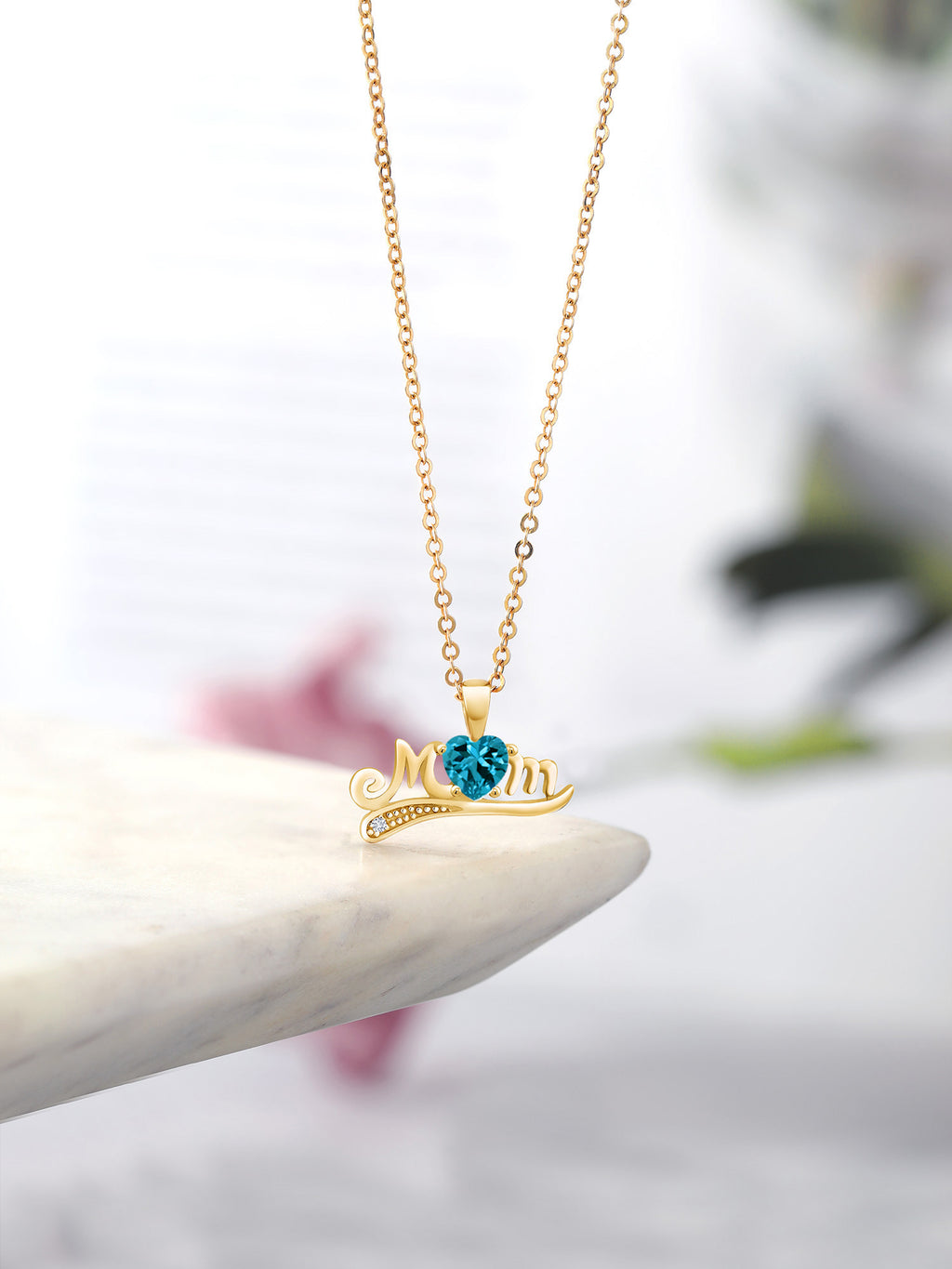 London Blue Topaz White Diamond 18K Yellow Gold Plated Silver Pendant with Chain K68937