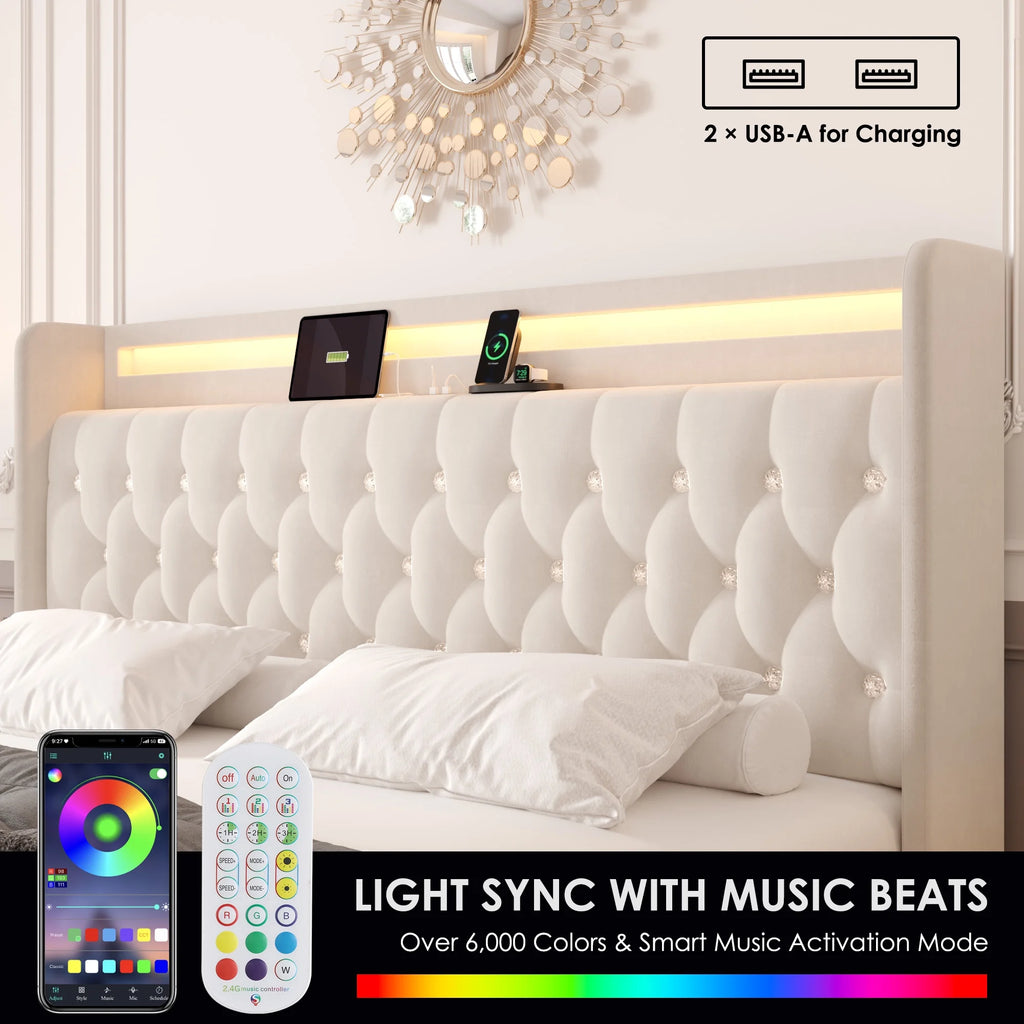 King Size LED Bed Frame with 4 Storage Drawers L80833