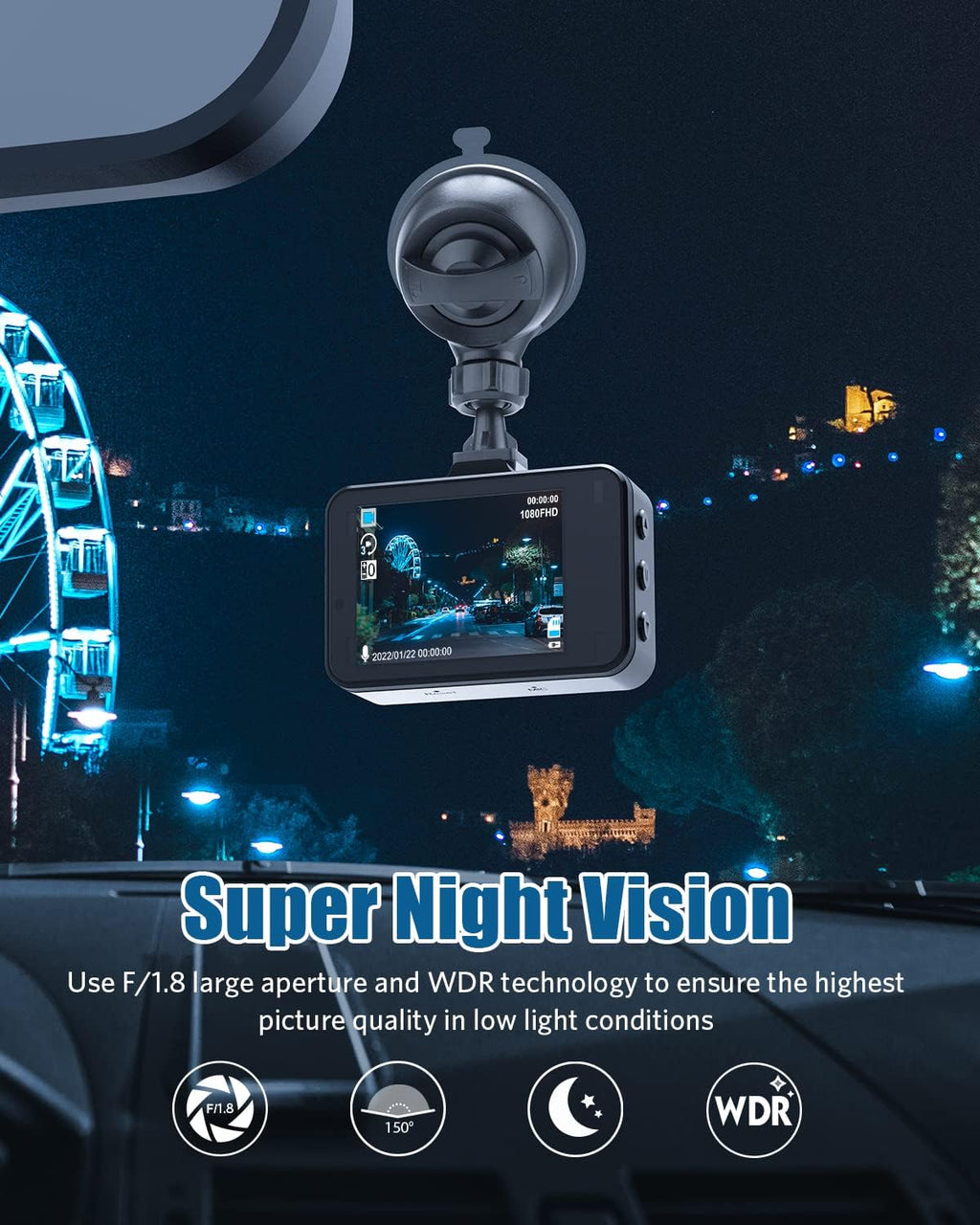 Dash Cam Front and Rear, 1080P Full HD, 2 Inch LCD Screen, 150° Wide Angle, Parking Monitor, Pack of 2 W573020