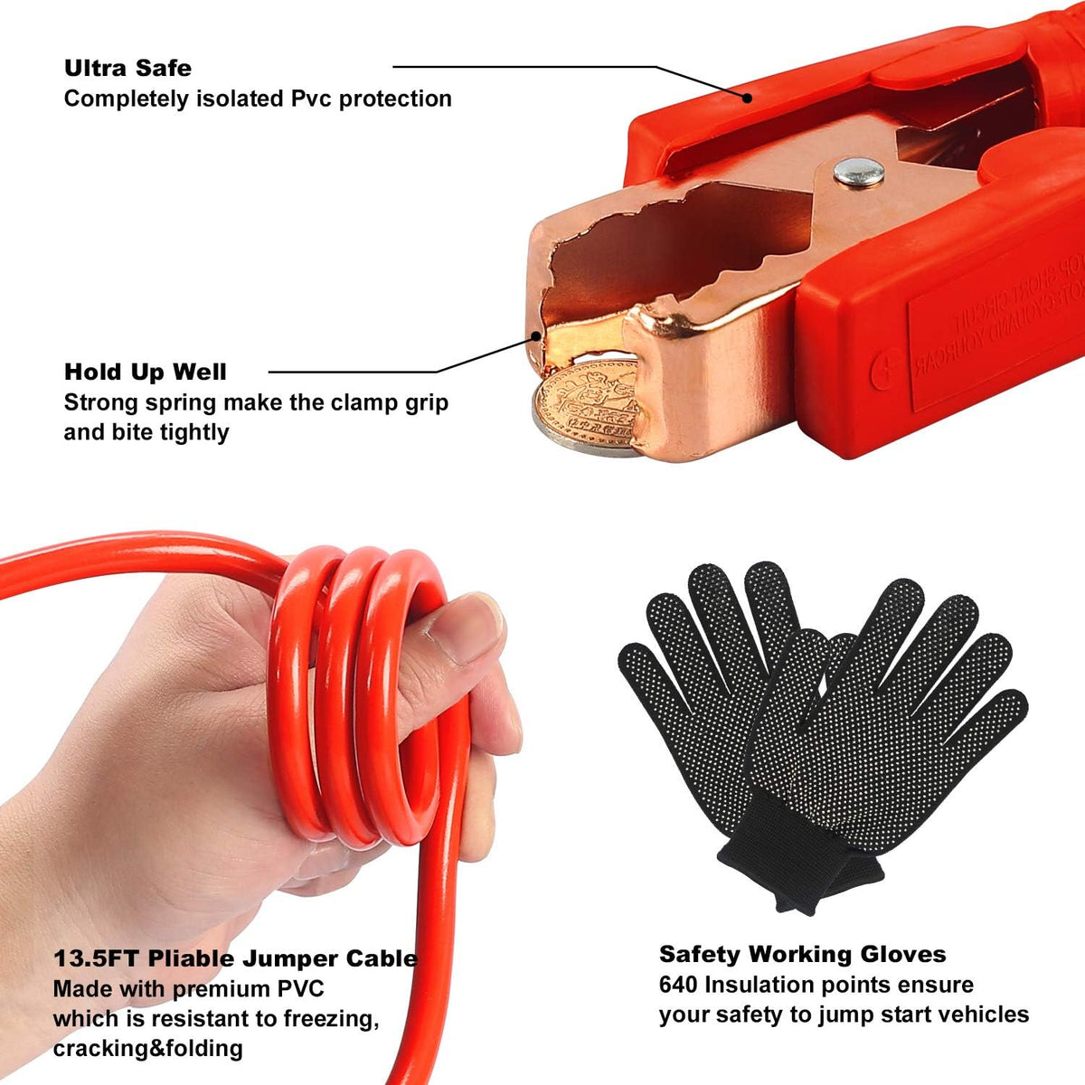 118 Pieces Car Emergency Kit with Jumper Cables, Air Compressor, Tow Strap, Hammer, Shovel S647571