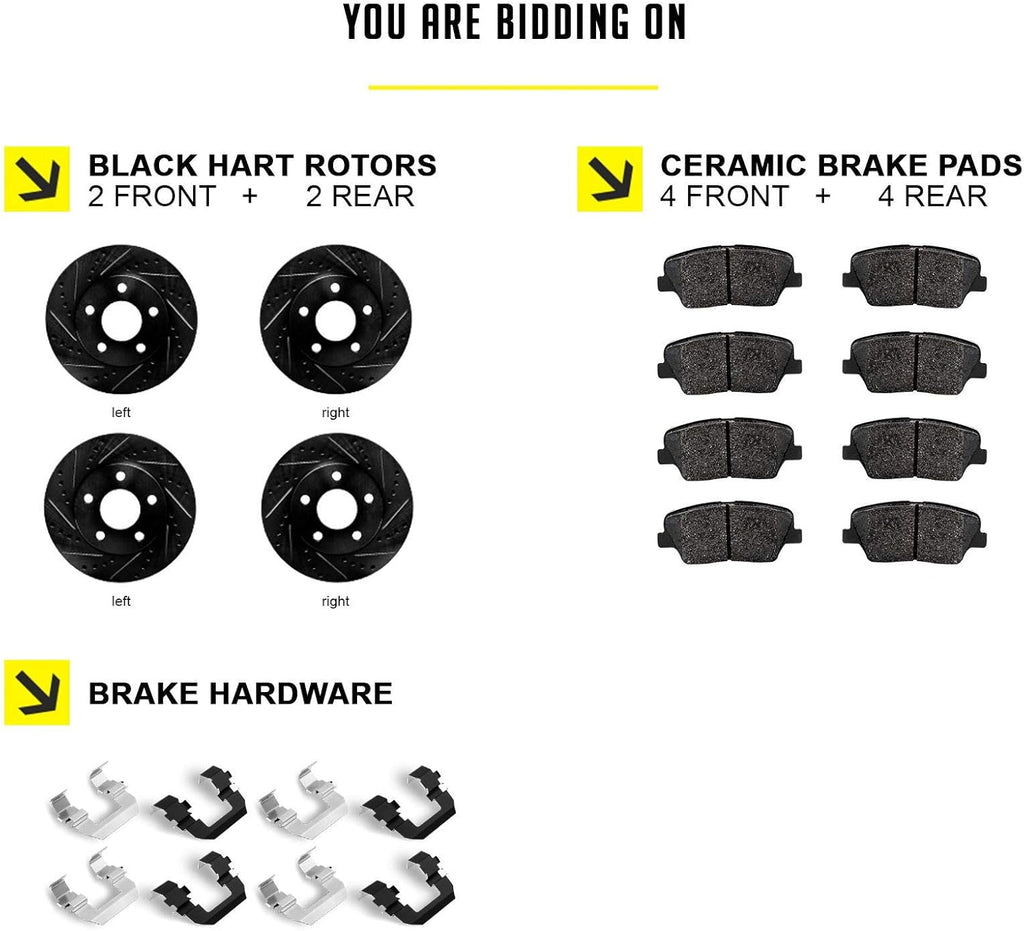 Front Rear Black Drilled Slotted Brake Rotors and Ceramic Brake Pads N7376