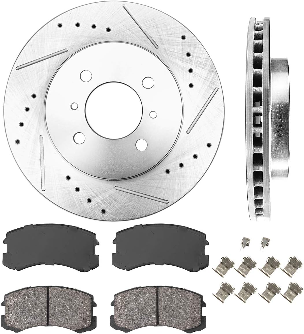 Front 256mm D/S 4 Lug Rotors + Brake Pads + Clips Pack of 2 E5749
