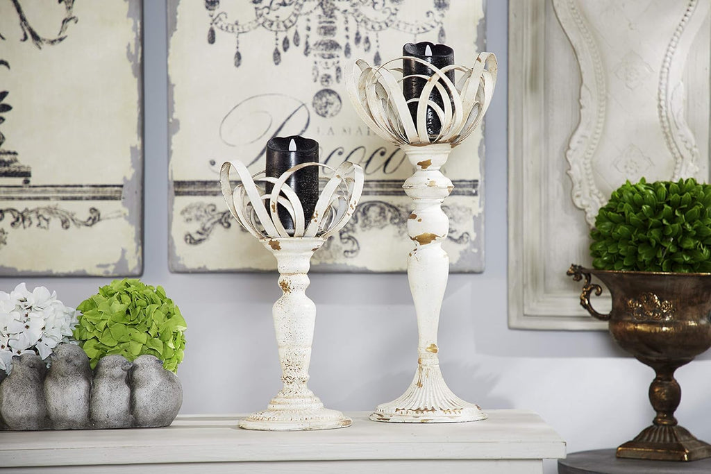 Set of 3 Blue-Washed Wood Candlestick B5482