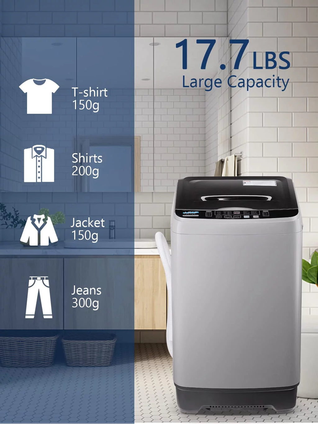 17.6lbs Capacity 1.9 Cu.ft Grey Portable Washing Machine G6006