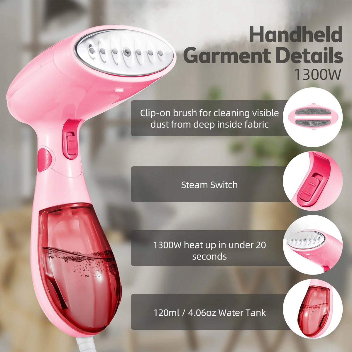 1300W Foldable Handheld Fabric Steamer B514319
