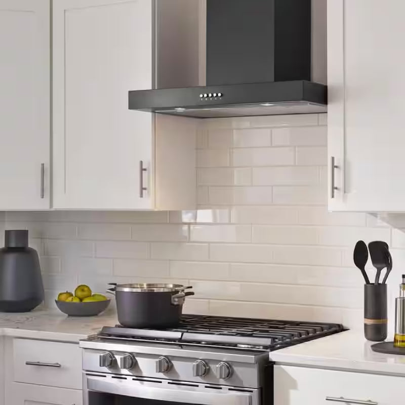 30 in. 350CFM Convertible T-Shape Wall Mount Range Hood in Black with Charcoal Filters and LED Lighting Y40301