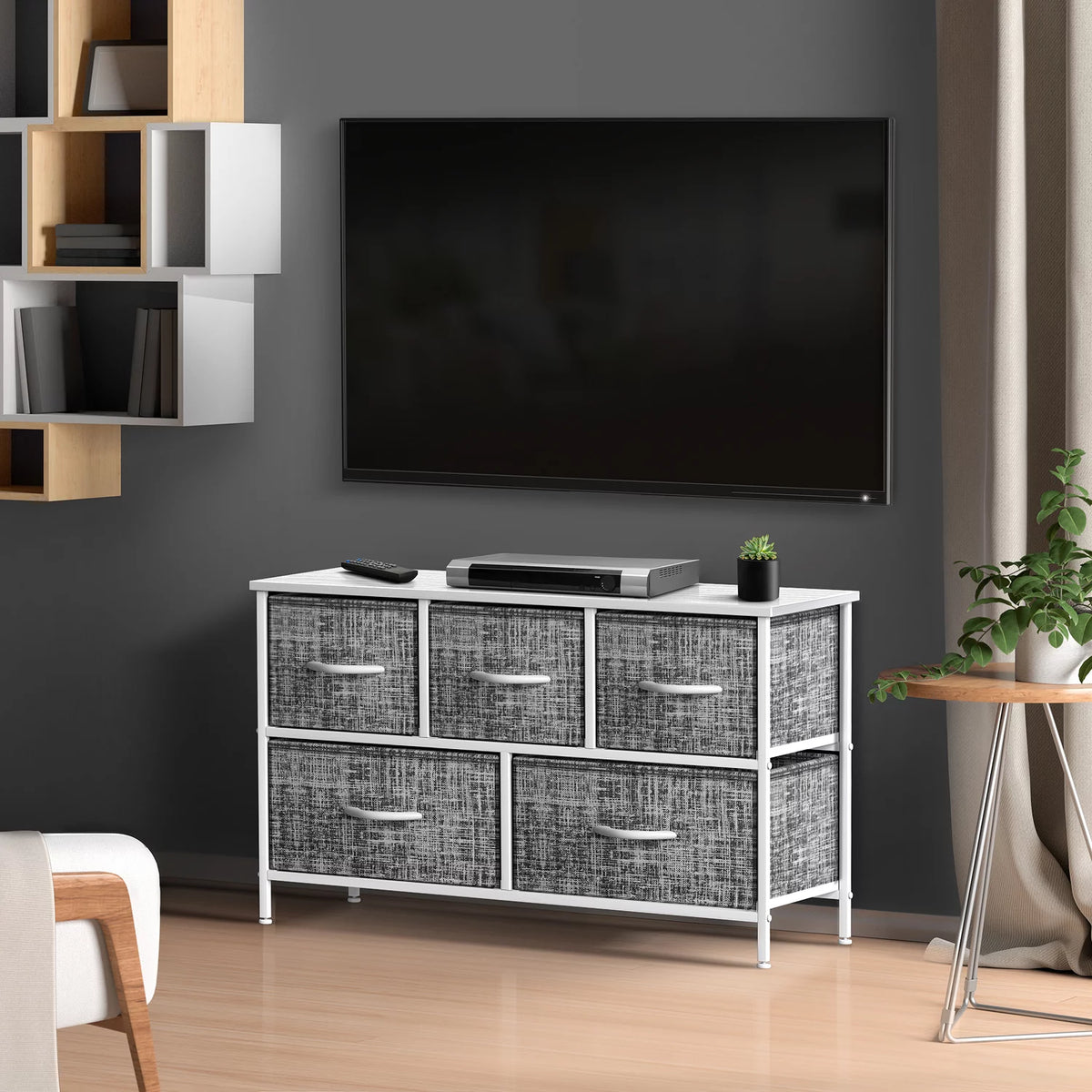 5 Drawer Storage Chest Dresser with Fabric Bins C70491