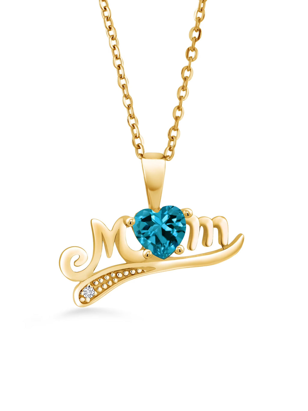 London Blue Topaz White Diamond 18K Yellow Gold Plated Silver Pendant with Chain K68937