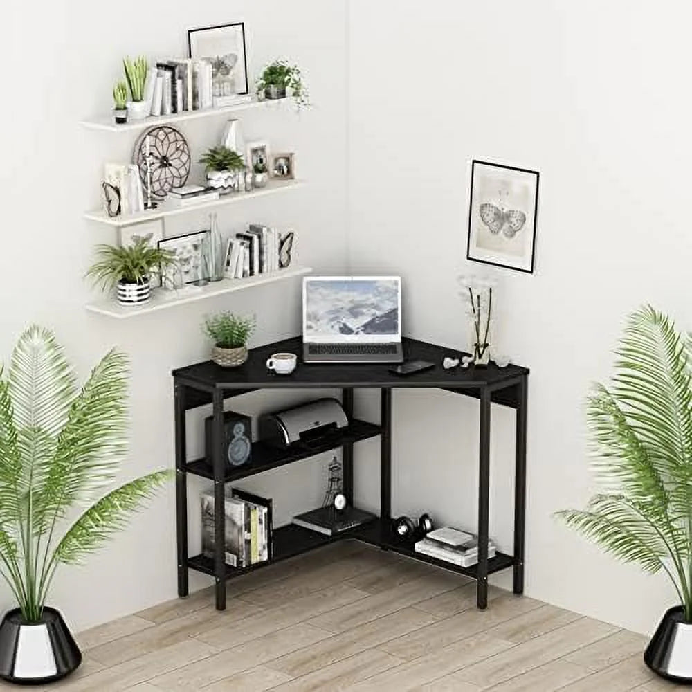 Corner Desk with Outlets USB Ports Shelves L3123