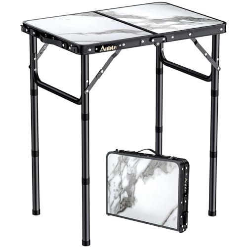 Folding Camping Table with Storage Net, 3 Adjustable Height Aluminum Small Portable Table with Carry Handle M412748