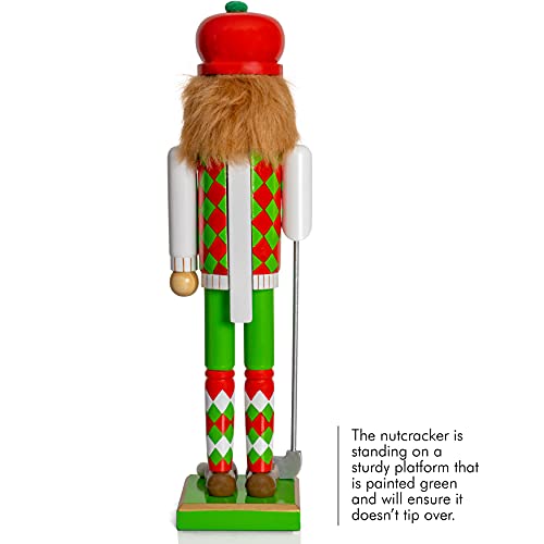 Red and Green Wooden Golf Player Nutcracker 15" S28365