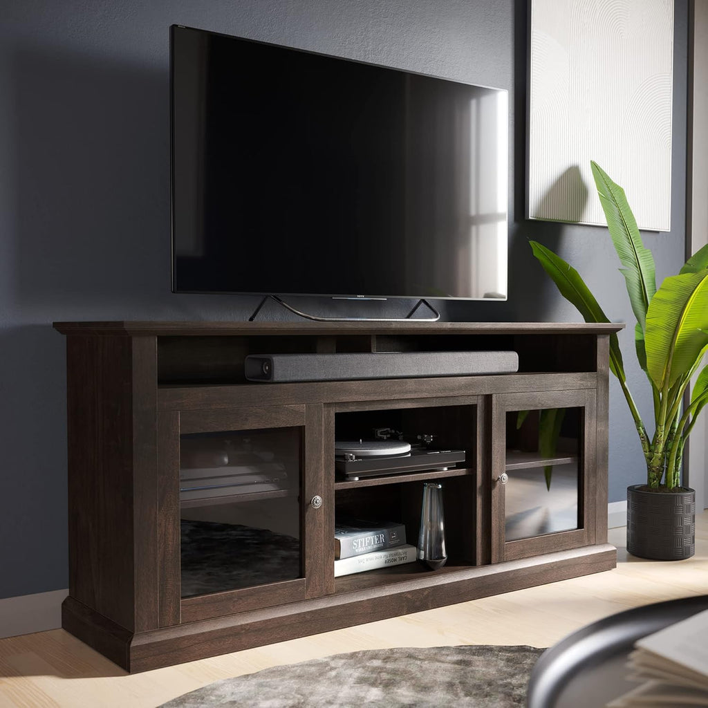 Gray Wash Electric Fireplace TV Stand with Open Storage Shelves & Cabinets Q556114