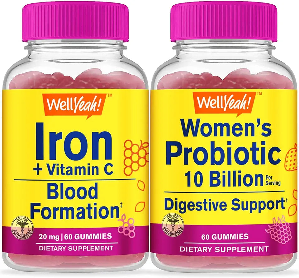 Iron+Vitamin C + Probiotics Women 10B CFU Gummies Bundle Gluten Free GMO Free Chewable Gummy S6912