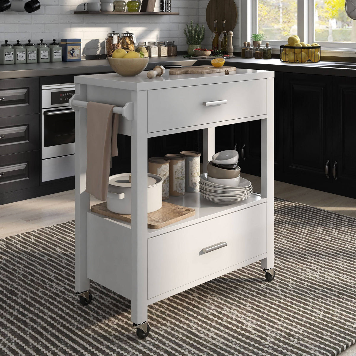 White 2-Drawer Serving Cart N3443