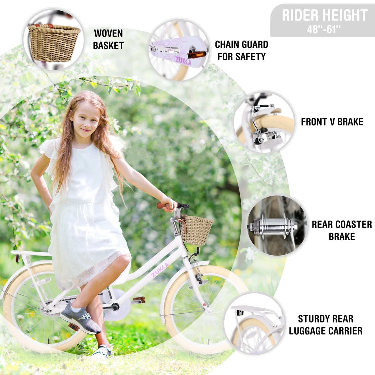 20" Kids Bike with Woven Basket White N458281