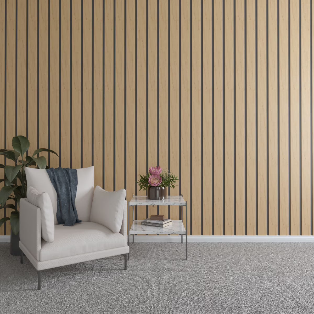 Adjustable Wood Slat Wall Panel Kit, Maple, 11 Slats D694380