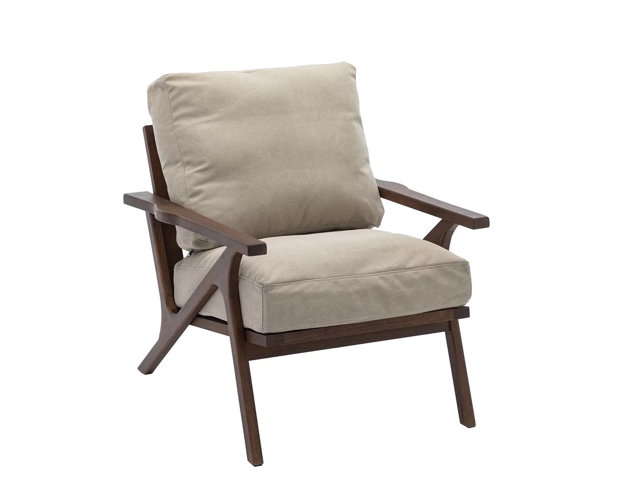 Beige Upholstered Accent Chair with Wooden Frame N472