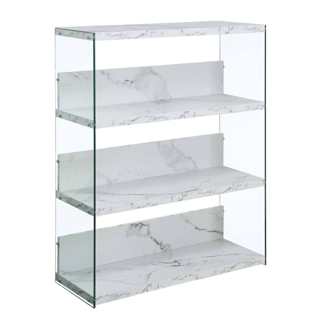 Weathered Grey 4-Tier Glass Wood Bookcase K58014